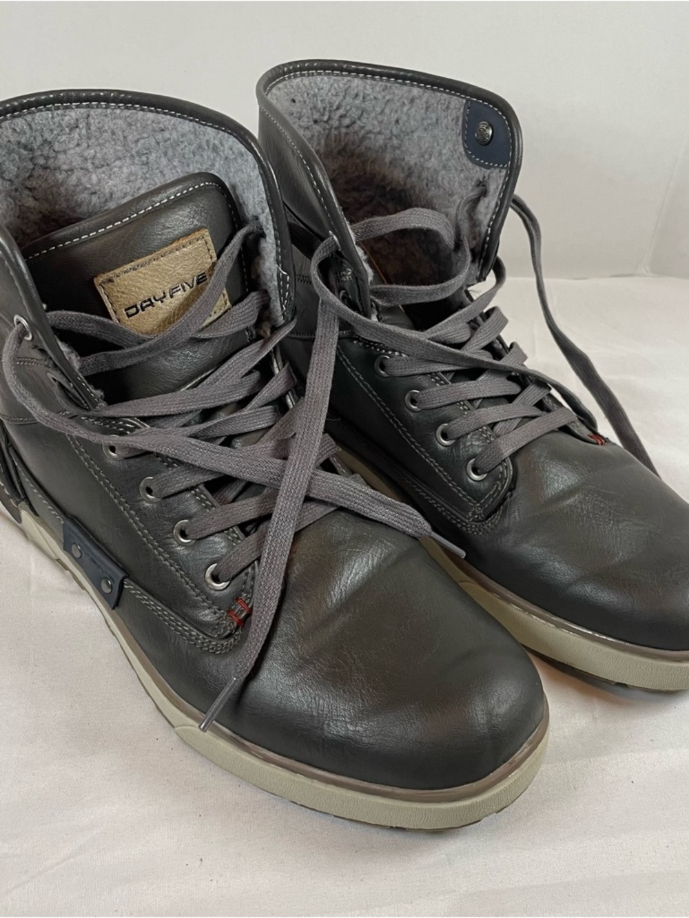 DayFive Men’s Charcoal Leather Lace-Up High-Top Boots
